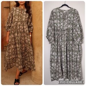 House of Sundar Olive Green White Floral Cotton Maya Midi Dress Size 3X